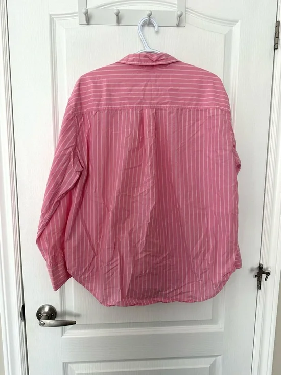 EUC Oversized Pink & White Pinstripe Button Down Cotton Boyfriend Shirt - Medium - Picture 5 of 9